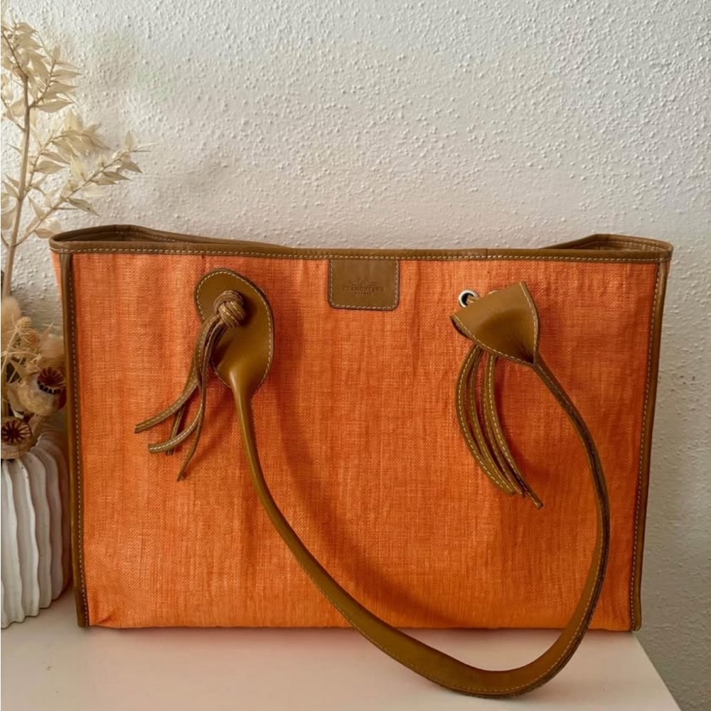 Tramontano | Orange & Brown Napoli Italian Canvas & Leather Tote Travel Bag